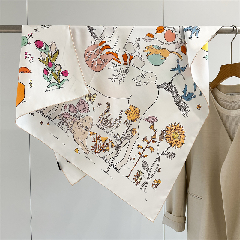 Travel Accessories Aesthetic - Sciarpa in Seta Stampata Fronte-Retro AB